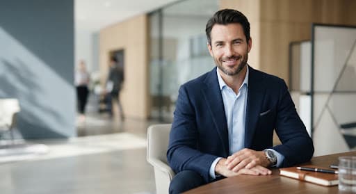 David, seated portrait in a navy blazer.