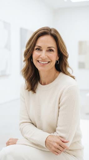 Charlotte, warmly lit portrait in a soft cream sweater.